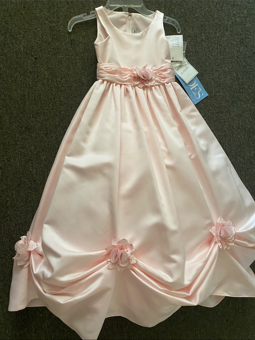 Girls' Light Pink Satin Flower-Band Formal Dress